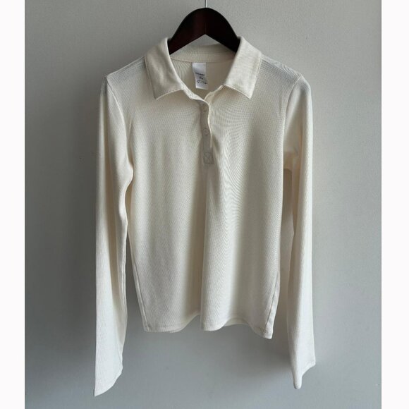 Nordstrom Kids' Brushed Rib Ivory Pristine Polo Top - Picture 1 of 5